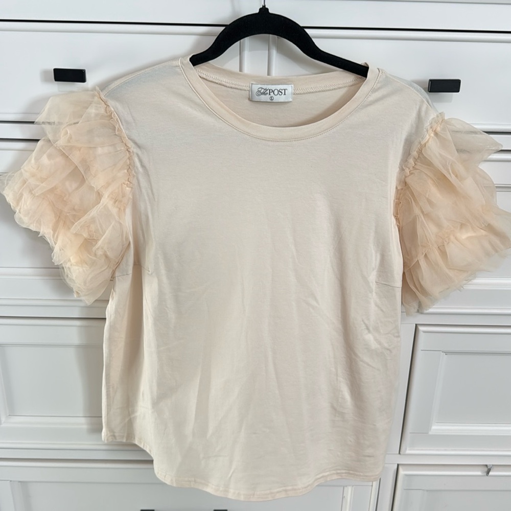 The Post Tulle Ruffle Sleeve Top